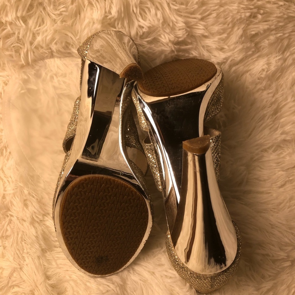Michael Kors Silver Glitter High Heel Sandals - Picture 13 of 16